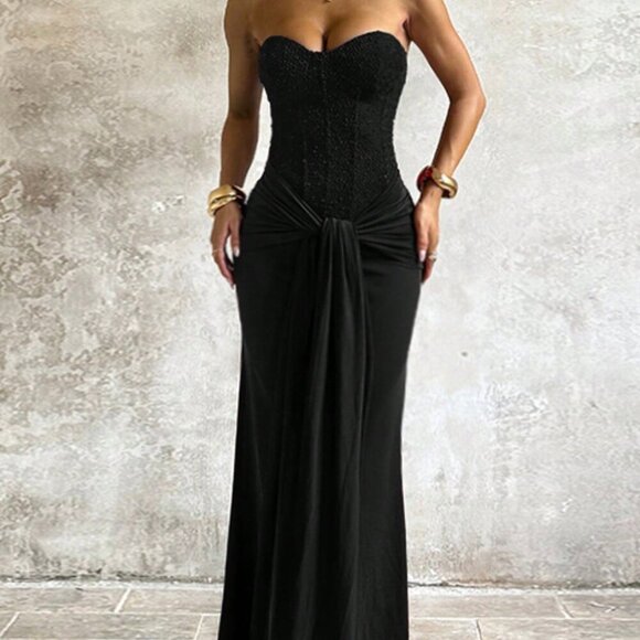 Dresses & Skirts - Black Elegant Women's Casual Knit Twist Zip Backless Dress